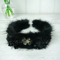 Black Fur Beaded Hairband