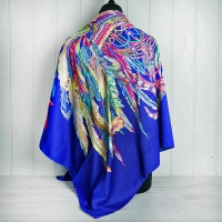 Blue "Feather" Silk Scarf