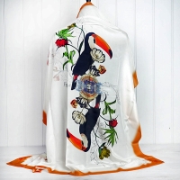 Cream & Orange Toucan Silk Scarf