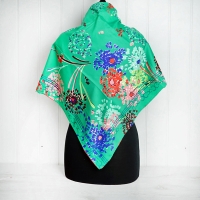 Green "Fireworks" Floral Silk Scarf