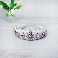 Jewelled White Velvet Hairband