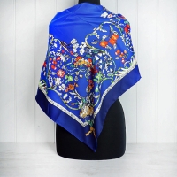 Navy & Blue Floral Silk Scarf