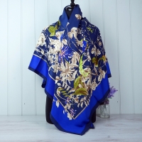 Navy Floral Silk Scarf 